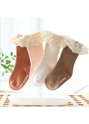 Baby Socks New Kids Toddlers Girls Knee High Long Soft Cotton Lace Baby Children Socks Baby Girl Socks 0 to 3 Years Autumn Clothes