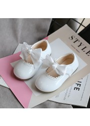 Girls Shiny Leather Bow Shoes Spring Autumn Solid Color Kids Princess Shoes Dance First Step Shoes SMG104