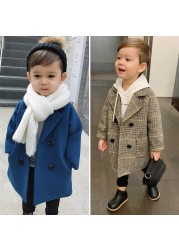 1-7 Years Children Woolen Coat Baby Turndown Collar Fashion Warm Jacket Girls Long Coat Spring Kids Girls Casual Outwear