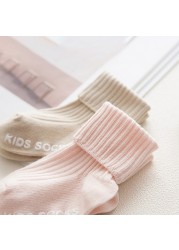 3 Pairs Baby Boys Socks Solid Color Kids Spring Autumn Cotton Breathable Keep Warm Floor Anti-slip Baby Girls Socks