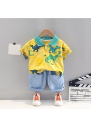 Boys Clothing Sets 2022 Summer Baby Tracksuit Kids Cartoon Dinosaur T Shirt Shorts Infant Clothes Outfits Child 2 Piece Suit