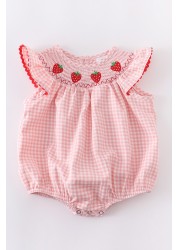 Girlymax Brothers Spring/Summer Baby Girls Strawberry Plaid Gingham Shorts Set Smocked Romper Kids Clothes