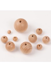 100pcs Wooden Teething Accessories 10-30mm Wooden Teether Chewing Round Beads DIY Craft Jewelry Eco-friendly Beech