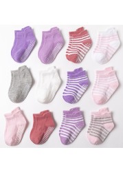 6 Pairs 0-5 Years Cotton Children Anti-Slip Boat Socks for Boys Girl Low Cut Floor Toddler Ankle Sock with Rubber Grips Four Season