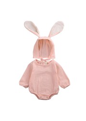 Ma & baby 0-24M Infant Newborn Baby Girls Boys Romper Soft Long Sleeve Jumpsuit Rabbit Ear Hat Outfits Easter Bunny Clothes