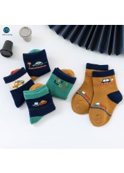 5pairs/lot Fashion Cartoon Car Pattern Cotton Kids Socks Baby Girls Socks 1-12 Years Socks for Boy Warm Breathable Miaoyoutong