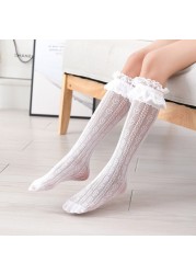 Children's Socks White Girl's Lolita Lace Knee High Socks Toddler Floral Sox Japanese Style Female Hollow Out Ruffle Cheap Stuff