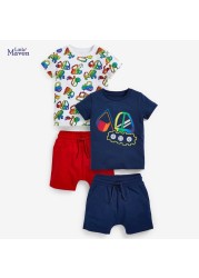 Little Maven Summer Children's Clothing Baby Excavator Print Clothing Set + Shorts 2-7 Years Kids Clothes