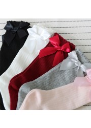 Cotton Pantyhose for Girls Big Bow Knee High Long Socks for Kids No Slip Princess Children Tights Autumn Winter Style