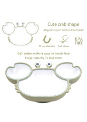 BOPOOBO Baby Dishes Silicone Suction Plate Cute Crab Children Feeding Plate Non-slip Baby Food Bowl Feeding for Kids