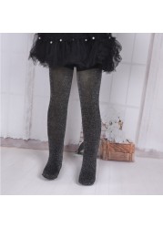 Spring Autumn Baby Girls Silver Glitter Tights Velvet Solid Color Black Pantyhose Ballet Socks for 0-12Y Kids Clothes Stuff