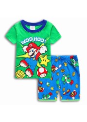 Kids Pajamas Kids Mario Cartoon Sleepwear Baby Clothes Set Summer T-shirt + Cotton Trousers Sleepwear Boys Girl Warm Pajama Set