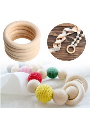 5pcs 70mm Baby Wooden Teething Rings Necklace Bracelet DIY Crafts Natural New 95AE