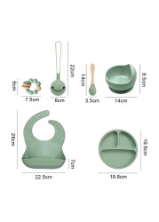 Baby Silicone Food Plate Bowl Spoon 6pcs Baby Utensil Set Auxiliary Food BPA Free Silicone Dishes for Baby Tableware