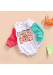 Ma & Baby 0-24M Newborn Infant Baby Girls Romper GRL PWR Letter Print Long Sleeve Jumpsuit Cute Autumn Spring Clothes