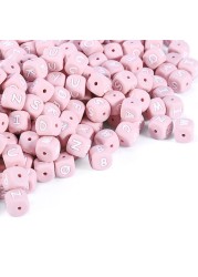 Kisstether 100pcs Silicone Teether Baby Toys Chew Pendant Decoration DIY Food Grade Silicone Letter Beads Pink Silicone Beads