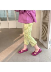 Deer Junmi 2022 Spring Korean Girls Plaid Pants Elastic Leggings Cute Casual Baby Toddler Pants