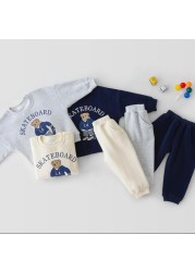 2022 Spring New Baby Girls Cute Bear Fashion Letter Sets Boys Long Sleeve Casual Top + Pants 2pcs Kids Clothes Sport Suit