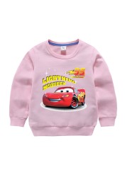 Autumn Children Girls Clothes Cartoon Lightning McQueen Cars Printed Long Sleeve Sweatshirt Casual Teenagers Boys Tops