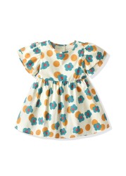 Baby Girls Floral Dress Baby Buttons Princess Dress Sleeveless Peter Pan Collar Bohemian Sundress 2-7 Years Kids