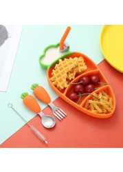 Baby Stainless Steel Silicone Cutlery Feeding Set Children Straw Cutlery Carrot Set Split Training Plate Spoon Fork Dinner Plate