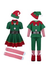 Family Matching Mother Dad Green Elf Christmas Costume Festival Santa Boys Suit New Year Kids Clothes for Girls Christmas Party Dress