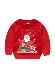 Christmas Children's Clothing Boys Girls Sweater Long Sleeve Sweatshirts Pullover Tops Cartoon Santa Snowman Print