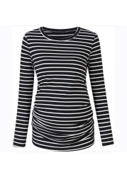Maternity Pregnant Mother Striped T-shirt Long Sleeve Nursing Clothes Autumn Simple Fashion Round Neck Tops Breastfeeding Clothes