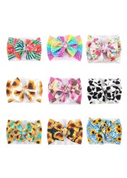 Newborn Baby Girl Big Bowknot Headband Rainbow Sunflower Print Infant Wide Hairband Toddler Turban Knotted Elastic Headwrap