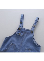 korean style summer children kids young girls denim overalls boys jeans cotton denim baby girl jumpsuit casual loose overalls