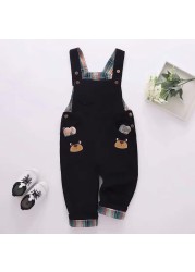 Infant Jeans Little Kids Cartoon Cute Suspenders Tolfield Causal Trousers Spring Autumn Baby Boys Girls Warm Pants 18M-4Y JYF