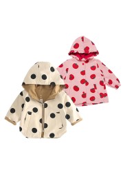 Spring Windbreaker Baby Girl Strawberry Dot Hooded Trench Coat Children Clothes Kids Jacket For Girls Outerwear JYF