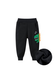 Autumn Winter Kids Pants Cartoon Dinosaur Warm Cotton Boys Jogger Pants Children Sweatpants