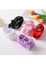 Newborn Girls Shoes First Walkers Princess Bowknot Baby Shoes Soft Sole Non-slip Infant Crib Shoes+Hair Band