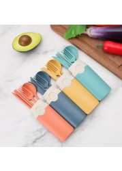 Portable Reusable Spoon Fork Chopsticks Knife Wheat Straw Tableware Cutlery Set Travel Camping Dinnerware Kids Cutlery Sets