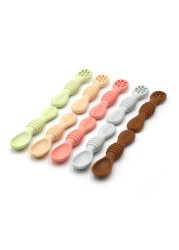 2pcs Lovely Baby Learning Spoons Utensils Set Adorable Toddler Tableware Baby Silicone Teether Toys Feeding Scoop Training