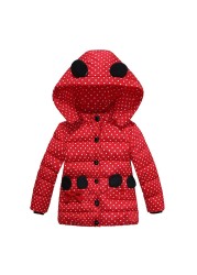 Infant Autumn Winter Jacket For Baby Girls Down Children Bowknot Outerwear Coats Dot Hooded Cotton Kids Clothes