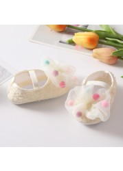 Baby Girl Net Yarn Bowknot Sweet Princess Shoes Summer Spring Toddler Soft Sole Walking Shoes Headband Set