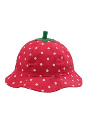 Kids Red Strawberry Dot Hat Baby Spring Summer New Cotton Bucket Cover Lovely Outdoor Sun Hat