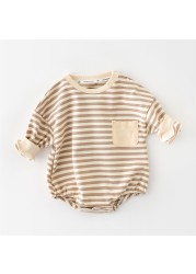 Newborn Casual Underwear 2022 Spring Infant Rompers Outdoor Kids Long Sleeve Stripe Jumpsuits Baby Boys Girls One Piece Clothes