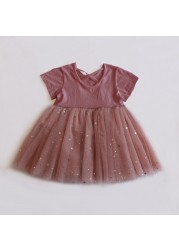 Newborn Summer Clothes Baby Girl Glitter Dress Korean Short Sleeve Cotton Toddler Dress Baby Girl Princess Dresses Tutu