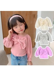 Spring Autumn Kids Girl T-shirt Children Girls Bow Casual Top Sweet Baby Clothes Toddler Long Sleeve Fashion Top