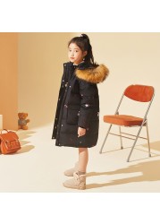 ton lion kids winter fashion casual windproof and warm girls mid-length down jacket 5-12 years old girls winter coat