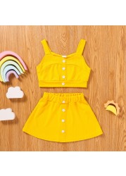 Children Baby Girls Summer Clothing Outfits Baby Sling Crop Top Skirt Solid Cool New Baby Clothes 1-6Y Kids Csotume JYF