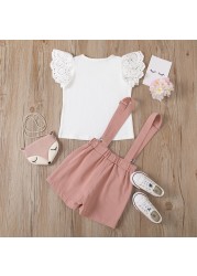 Girls Summer Clothes 2pcs Casual Tops Ruffles + Shorts Belt Outfits Sweet Kids Birthday Party Clothes Sets for 3 4 5 6 7Y JYF