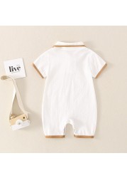 0-18M Newborn Baby Boys Bodysuits Jumpsuit Short Sleeve Turn Down Collar Bow Romper for Baby Infant Toddlers Summer Clothes