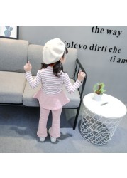 Toddler Girl Clothes Set Kids 2022 Fashion Infant Spring Autumn 2pcs Outfit Striped Fake Two Tops+Wide Leg Pants Baby Tracksuits