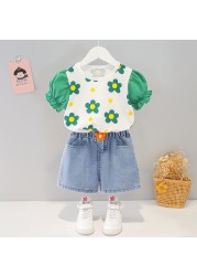 Girls suit 2022 new summer Korean style children's summer clothes baby girls small flower short-sleeved clothes two-piece suit