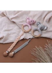 Baby Beech Wooden Teether Mobile Stroller Crib Ring DIY Crochet Rattle Bracelet Soother Infant Teething Chew Molar Toys