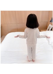 Autumn Winter New Baby Boys Girls Cute Polka Dot Pajamas Set Baby Kids Sweet Long Sleeve Ribbed Cotton 2pcs Clothes Suit